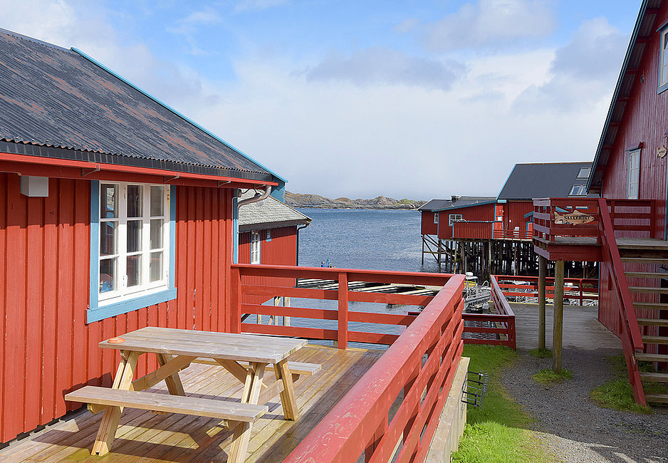 Außenansicht der Rorbuhäuser in Å auf den Lofoten.