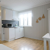Küchenecke für 2 Personen im Rorbu Typ 1 in Å i Lofoten.