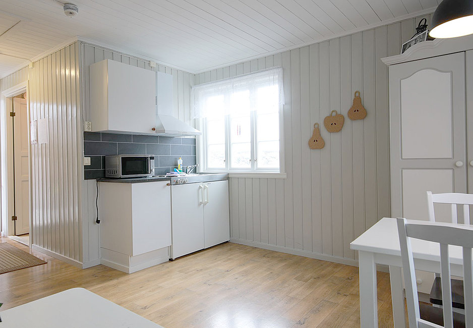 Küchenecke für 2 Personen im Rorbu Typ 1 in Å i Lofoten.