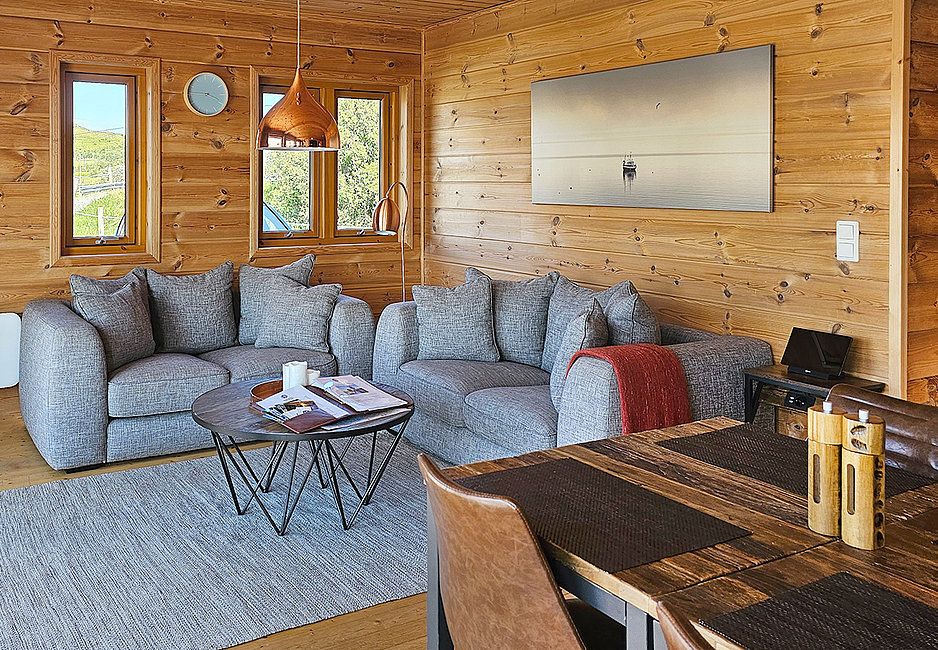 Wunderschönes Wohnzimmer im Erdgeschoss-Apartment von Mikkelvik.