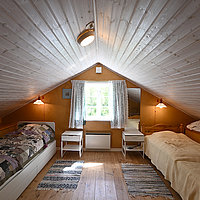 Die beiden Schlafzimmer im Obergeschoss des Timmerhuset in Schweden.