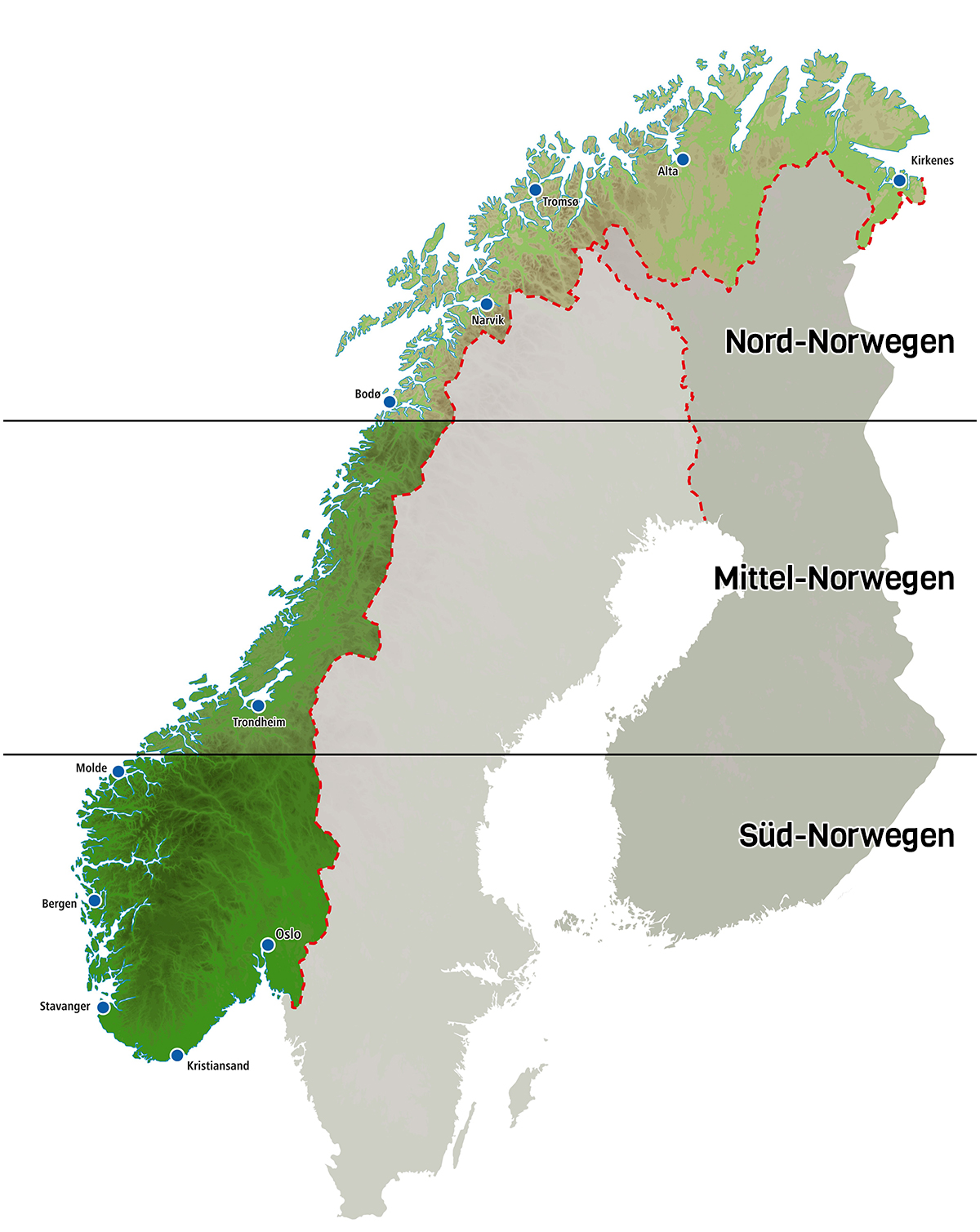 Eine Karte von Norwegen.