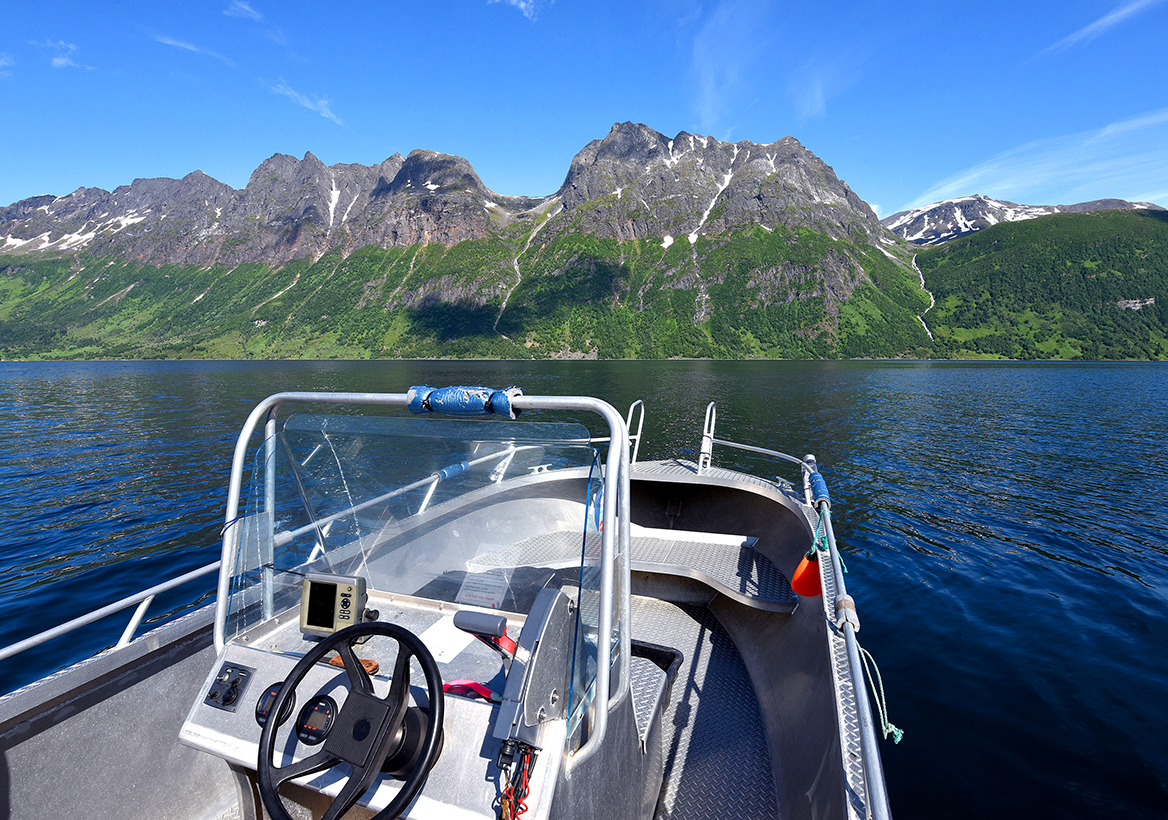 Ausfahrt mit dem Angelboot auf den Fjord.