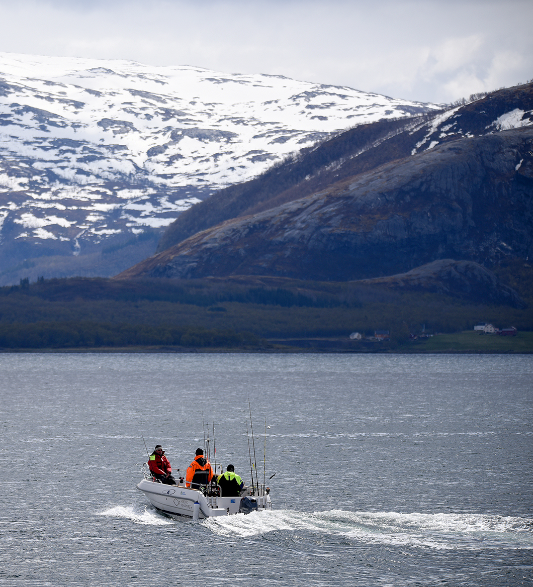 Mit dem Angelboot auf dem Skjerstadfjord.